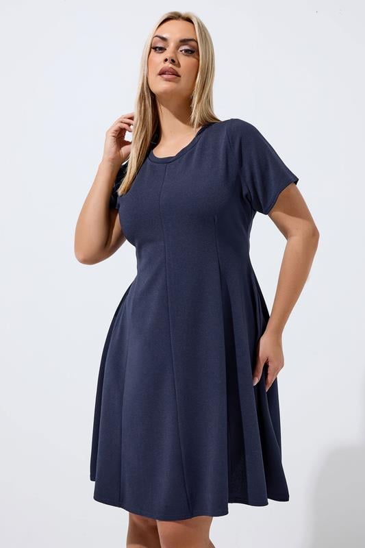  LIMITED COLLECTION Curve Navy Blue  Skater Pleat Dress
