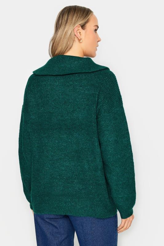 LTS Tall Dark Green Marl Zip Funnel Neck Jumper | Long Tall Sally  3