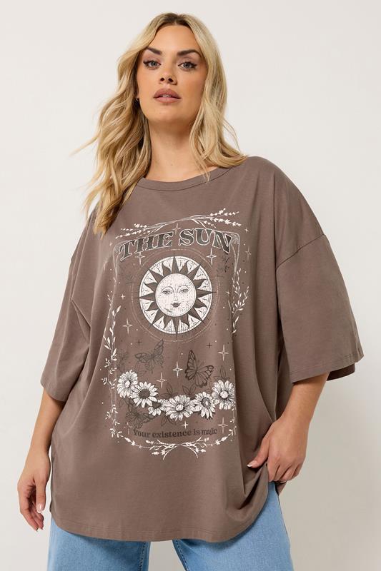 YOURS Curve Chocolate Brown 'The Sun' Boxy T-Shirt