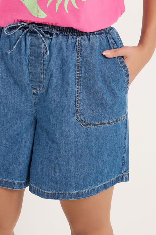 YOURS Plus Size Blue Denim Tie Waist Shorts | Yours Clothing 4