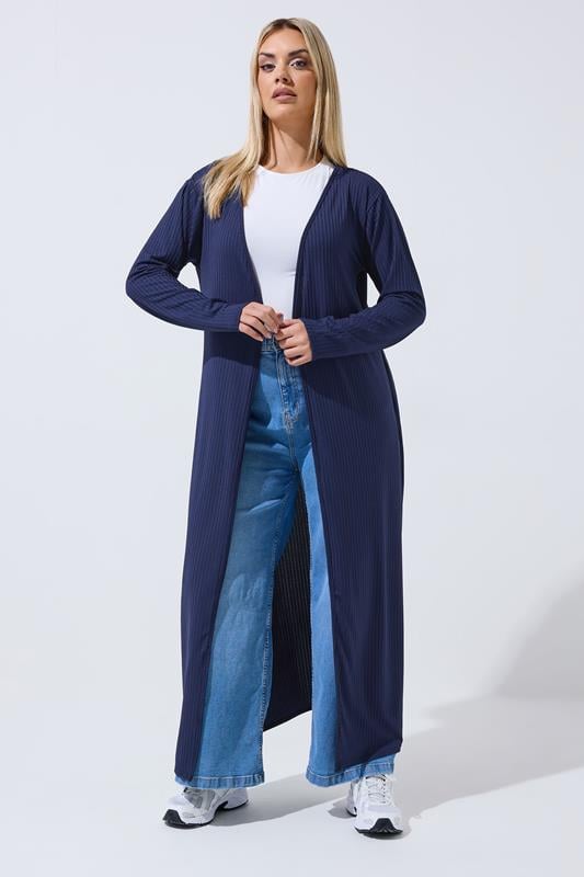  LIMITED COLLECTION Curve Navy Blue Ribbed Maxi Cardigan
