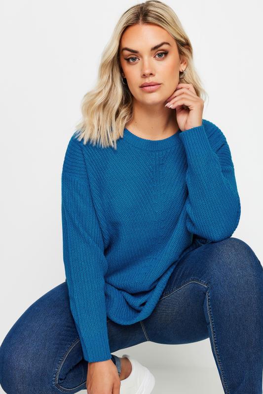 Plus Size  YOURS Curve Cobalt Blue Essential Long Sleeve Knitted Jumper