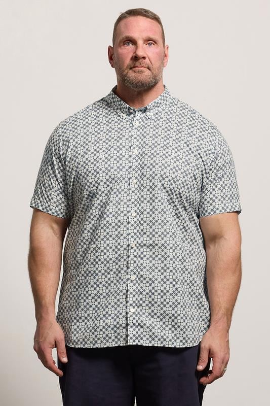  BEN SHERMAN Big & Tall Light Blue Geometric Print Shirt