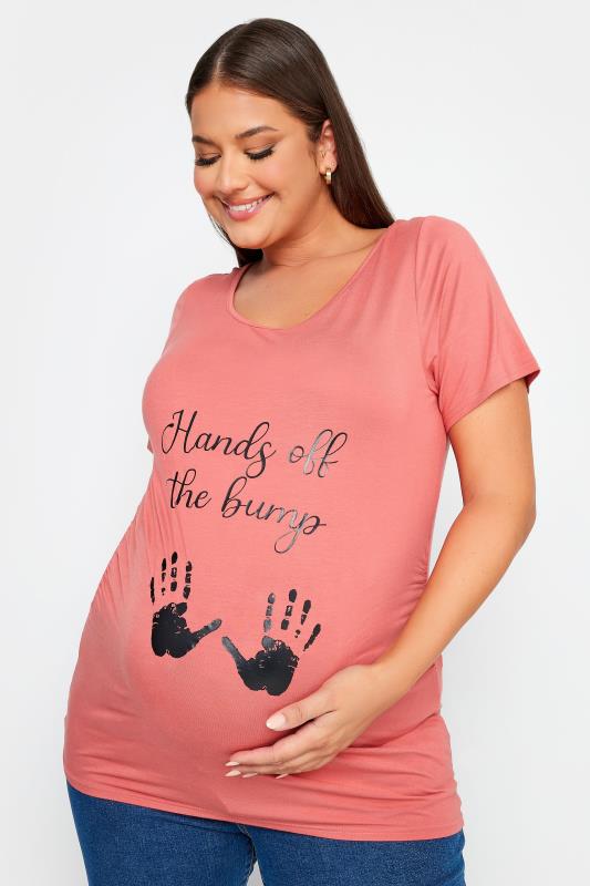 BUMP IT UP MATERNITY Plus Size Pink 'Hands Off The Bump' Slogan T-shirt | Yours Clothing 4