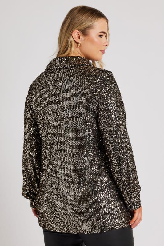 YOURS LONDON Plus Size Gold Sequin Shirt | Yours Clothing 5