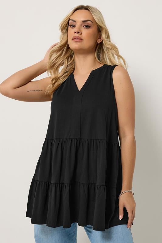 Yours Curve Black Tiered Vest Top