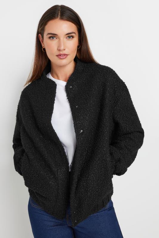 LTS Tall Black Boucle Bomber Jacket | Long Tall Sally 2