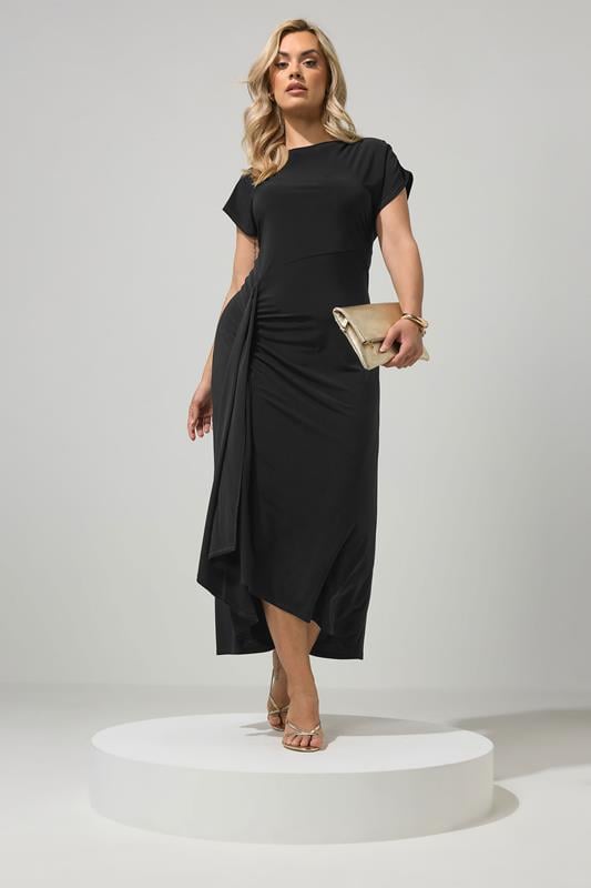  YOURS LONDON Curve Black Gather Detail Dress