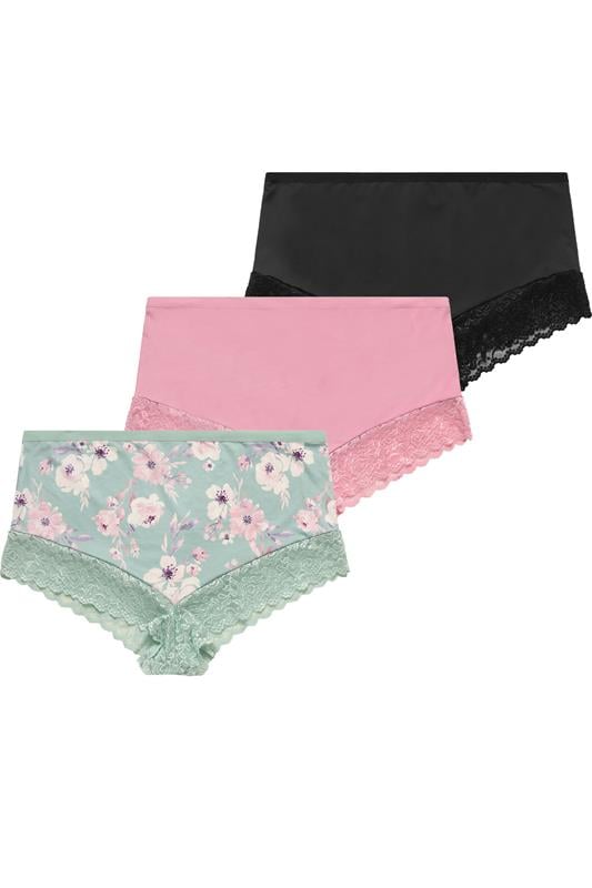  YOURSET 3 PACK Curve Pink Lace Trim Full Briefs