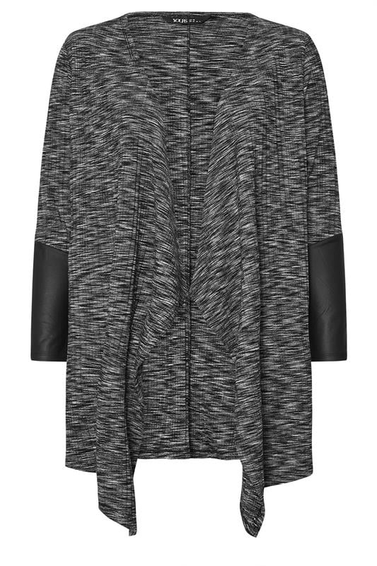 YOURS Plus Size Grey Ribbed Faux Leather Sleeve Cardigan | Yours Clothing 5