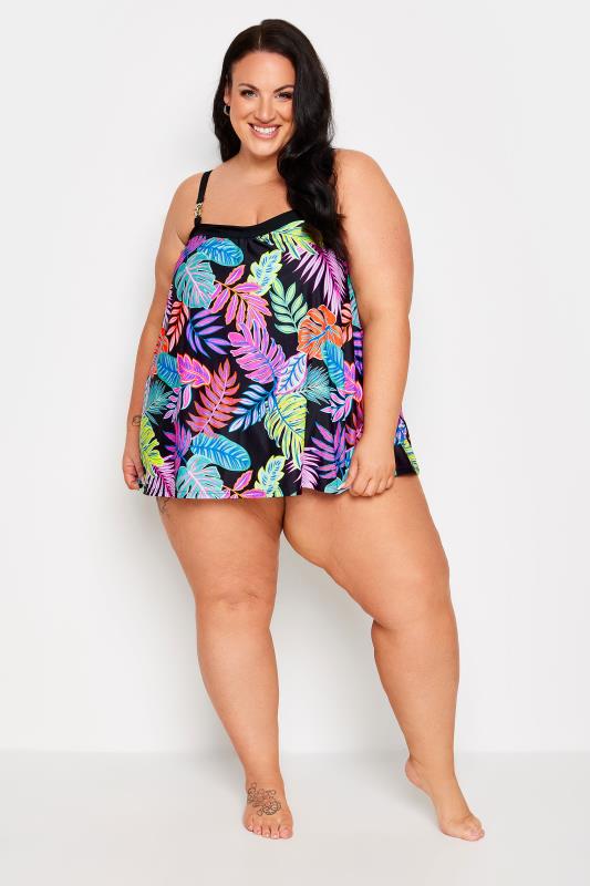 YOURS Plus Size Black Leaf Print A-Line Tankini Top | Yours Clothing 3