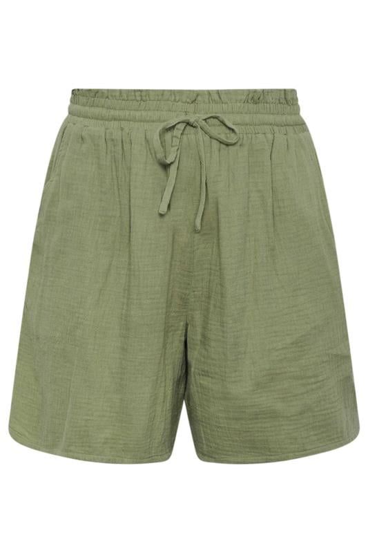 YOURS Plus Size Khaki Green Cheesecloth Shorts | Yours Clothing 6