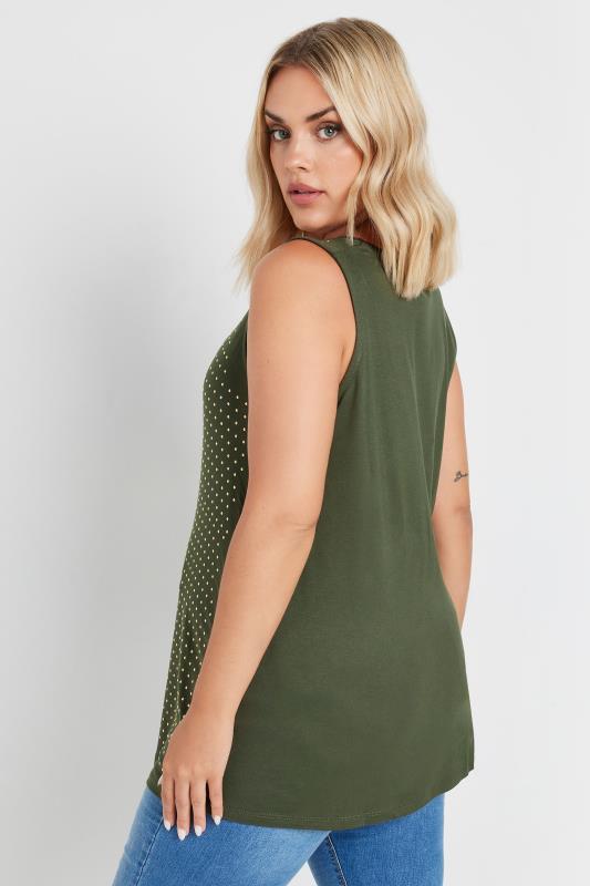 YOURS Curve Khaki Green Studded Vest Top | Yours Clothing 4