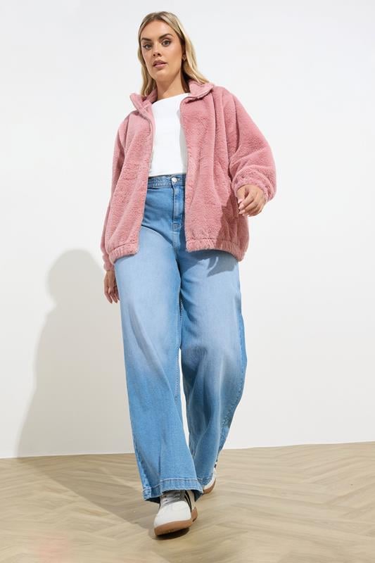 YOURS Plus Size Dusky Pink Faux Fur Fleece Jacket | Yours Clothing 1