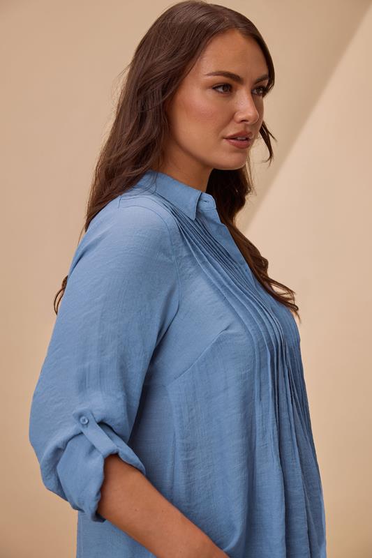 EVANS Plus Size Blue Pintuck Tab Sleeve Shirt | Evans