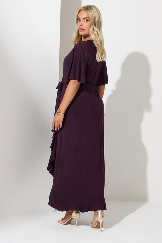 YOURS LONDON Plus Size Purple Short Sleeve Ruffle Wrap Maxi Dress | Yours Clothing  3