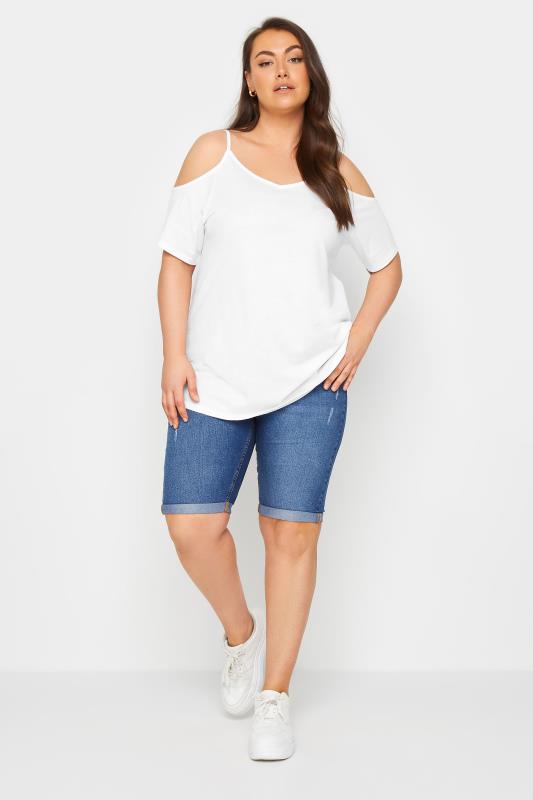 YOURS Curve Plus Size White Cold Shoulder T-Shirt | Yours Clothing  2