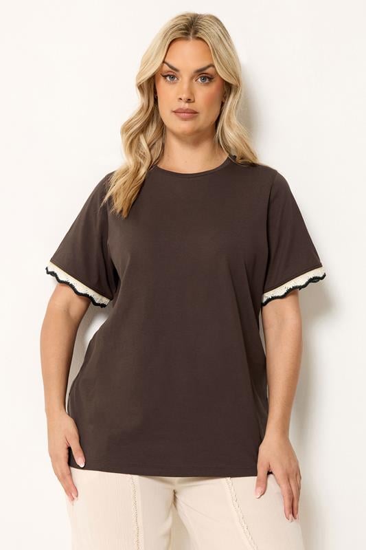 YOURS Plus Size Burnt Metallic Crochet Trim T-Shirt | Yours Clothing 1