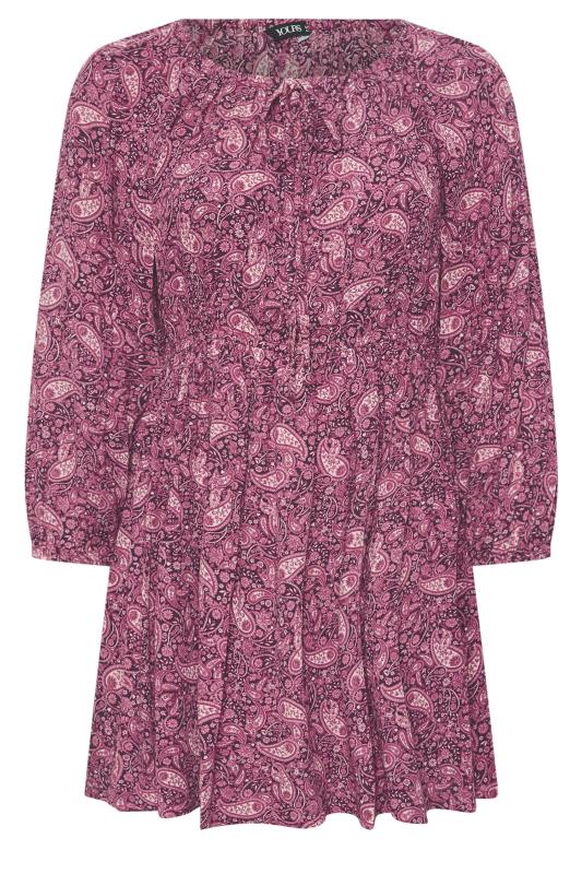 YOURS Plus Size Pink Paisley Crinkle Tie Neck Blouse | Yours Clothing  6