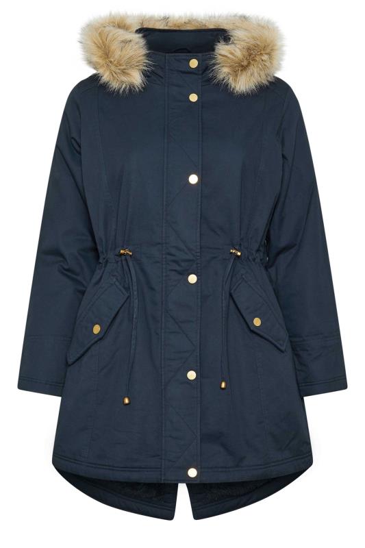 YOURS Plus Size Navy Blue Faux Fur Trim Parka Coat | Yours Clothing 6