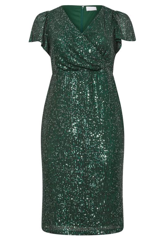 YOURS LONDON Plus Size Green Sequin Embellished Wrap Dress | Yours Clothing  5