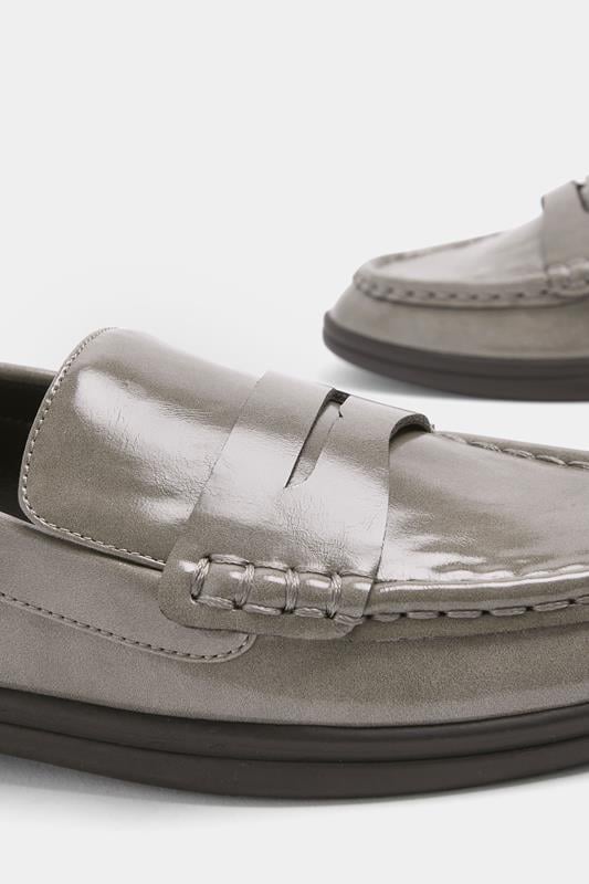 Grey Faux Leather Flatform Loafers In Wide E Fit | Yours Clothing 4