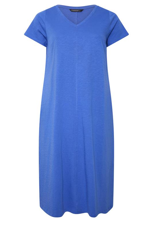 EVANS Plus Size Cobalt Blue Premium Cotton Dress | Evans 5