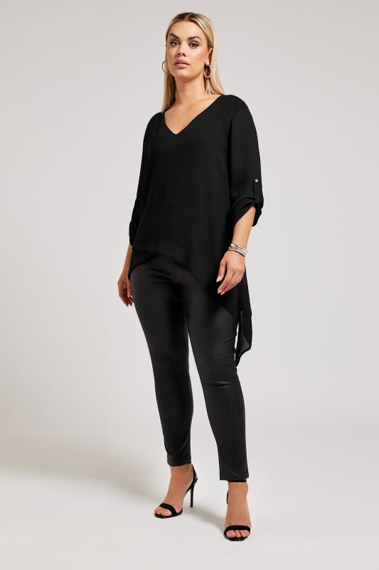 YOURS LONDON Plus Size Black Asymmetric Hem Blouse | Yours Clothing 2