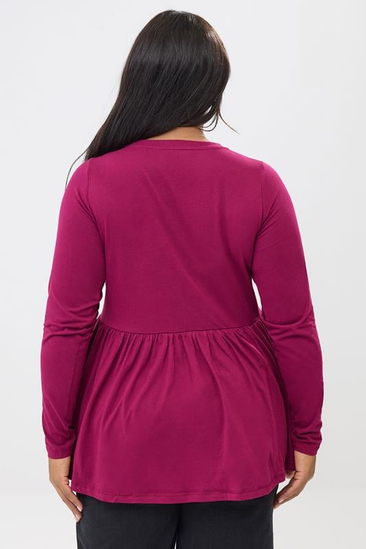 YOURS Plus Size Pink Long Sleeve Peplum Top | Yours Clothing 2