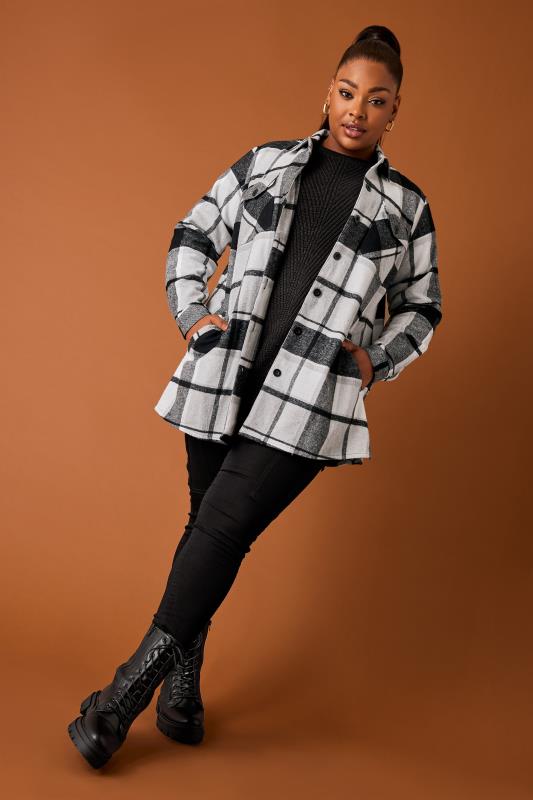 YOURS Plus Size Grey Check Print Shacket | Yours Clothing 2