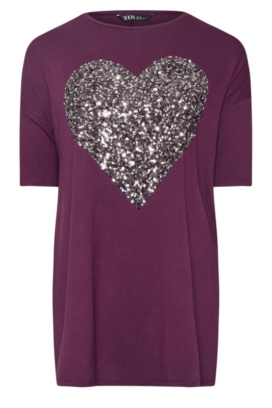 YOURS Plus Size Purple Heart Sequin Embellished T-Shirt | Yours Clothing  5