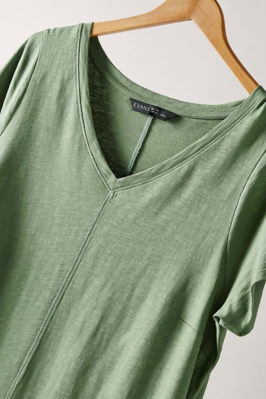 EVANS Plus Size Khaki Green Cotton Midi Dress | Evans 6