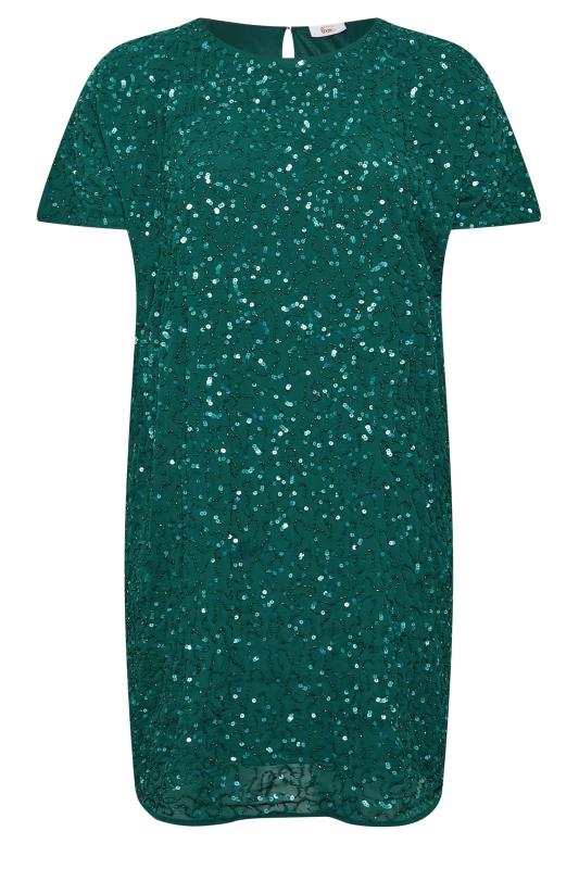 LUXE Plus Size Forest Green Sequin Hand Embellished Cape Dress | Yours Clothing 7