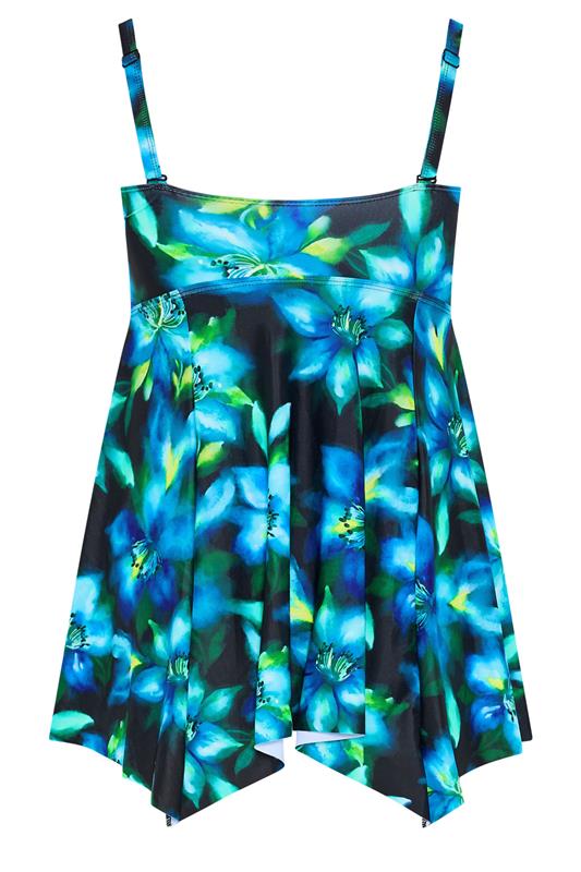 YOURS Plus Size Black Tropical Floral Hanky Hem Tankini Top | Yours Clothing 9
