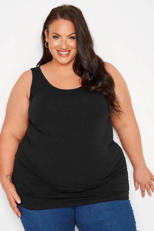 Plus Size Black Longline Vest Top | Yours Clothing 2