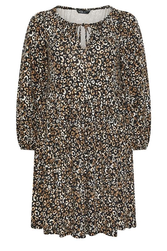 YOURS Plus Size Black Leopard Print Tie Neck Dress | Yours Clothing 5