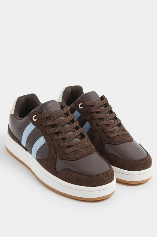  Yours Chocolate Brown Padded Lace Up Trainers In Wide E Fit