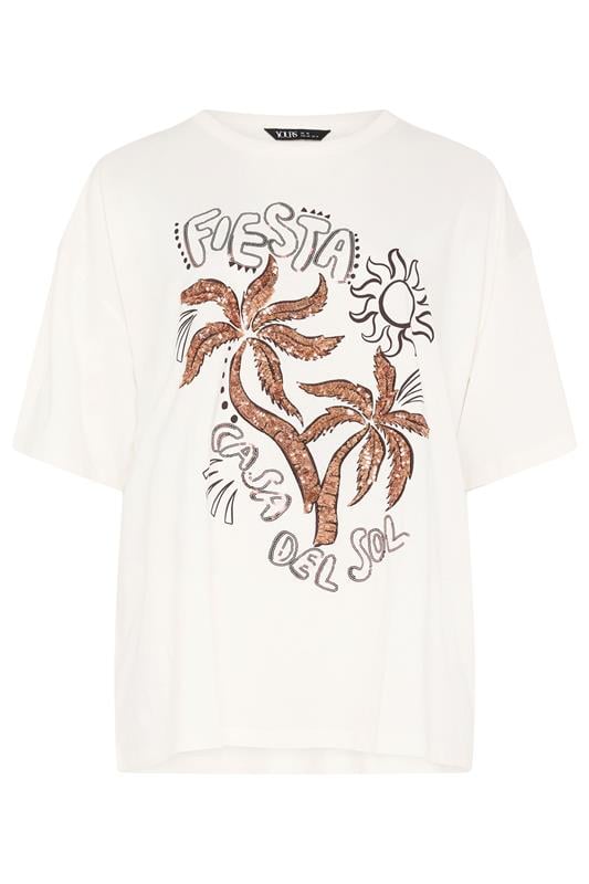 YOURS Plus Size White Embellished Oversized T-shirt | Yours Clothing 5