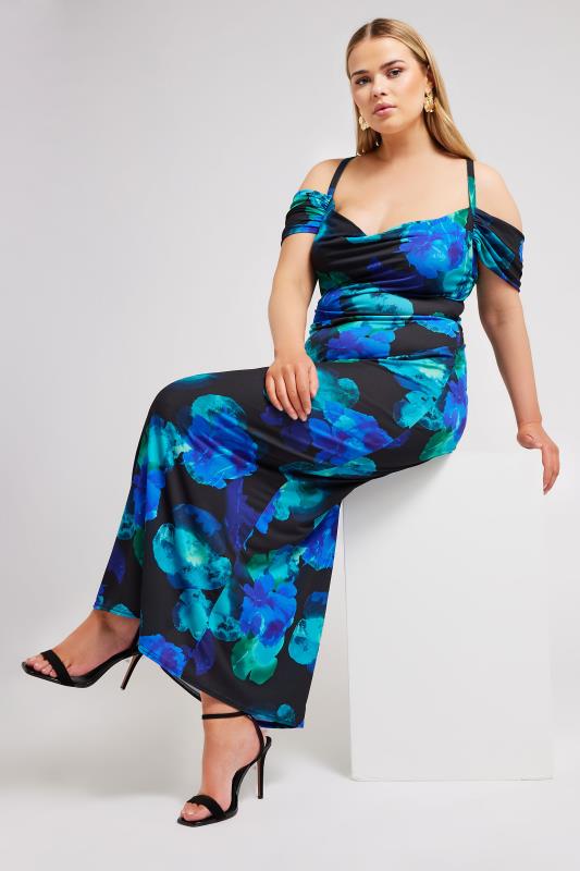 YOURS LONDON Plus Size Black & Blue Floral Print Maxi Dress | Yours Clothing 2