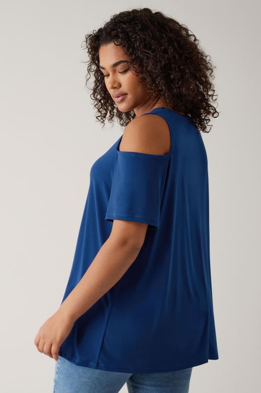 EVANS Curve Cobalt Blue Cold Shoulder Top | Evans 3