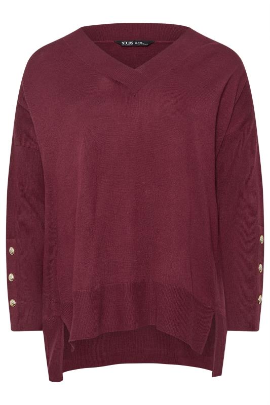 YOURS Plus Size Burgundy Red Button Sleeve Jumper | Yours Clothing  6