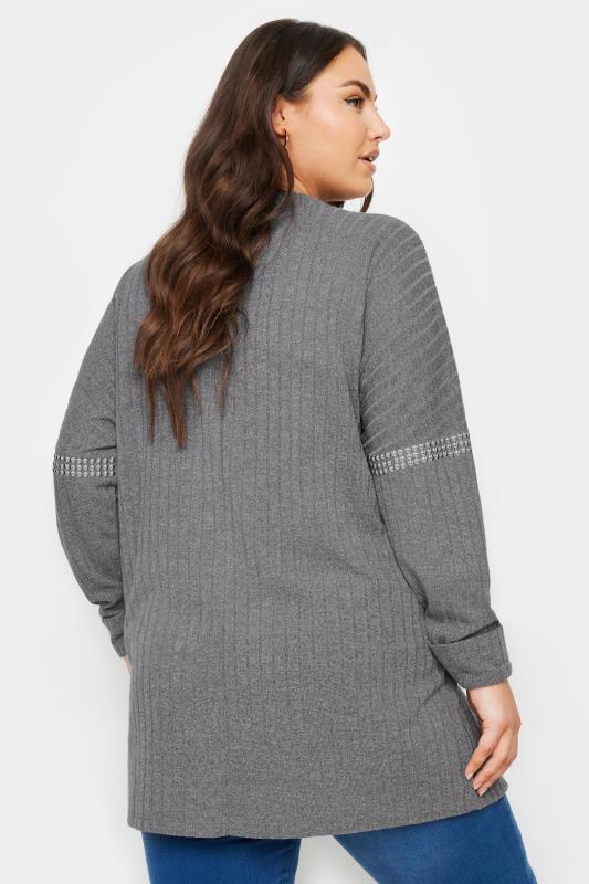 YOURS Plus Size Grey Stud Neckline Embellished Jumper | Yours Clothing 3