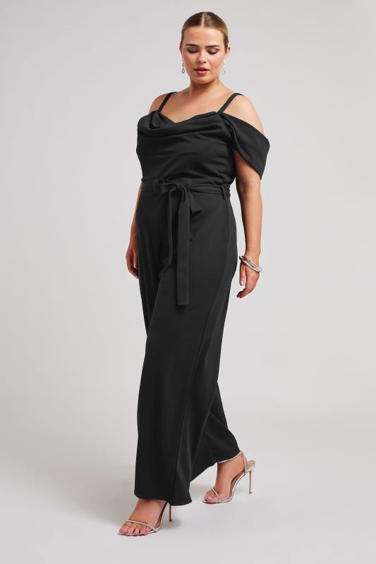 YOURS LONDON Plus Size Black Cold Shoulder Jumpsuit | Yours Clothing 2