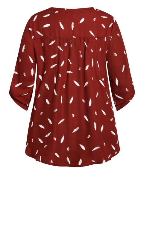 Avenue Burgundy Red Feather Print Zip Neck Shirt 6