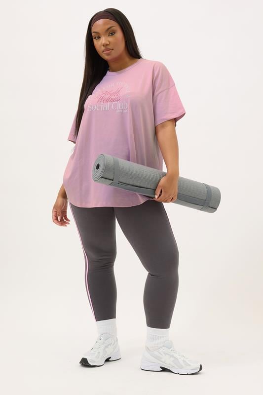 YOURS ACTIVE Plus Size Pink 'Health & Wellness Social Club' Top | Yours Clothing 2