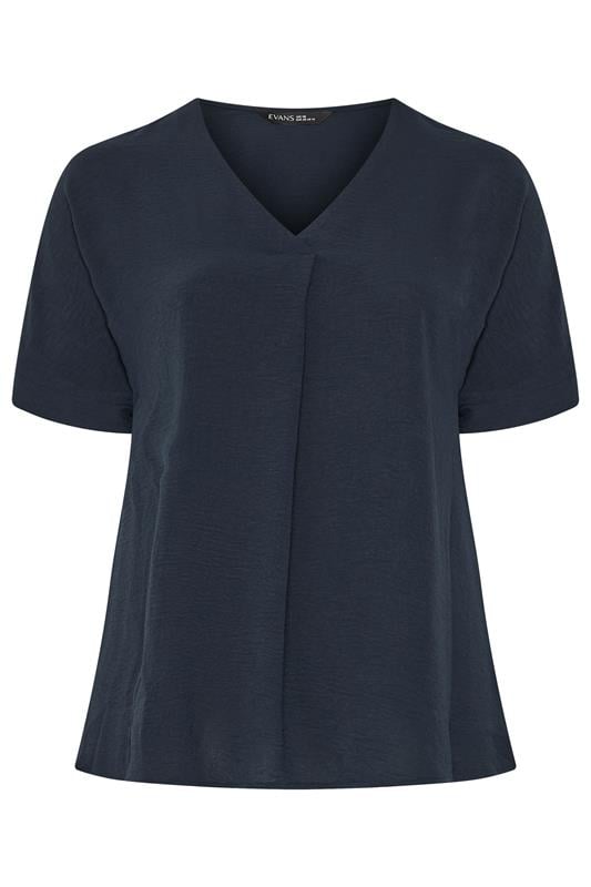 EVANS Plus Size Navy Blue Front Pleat Blouse | Evans 5