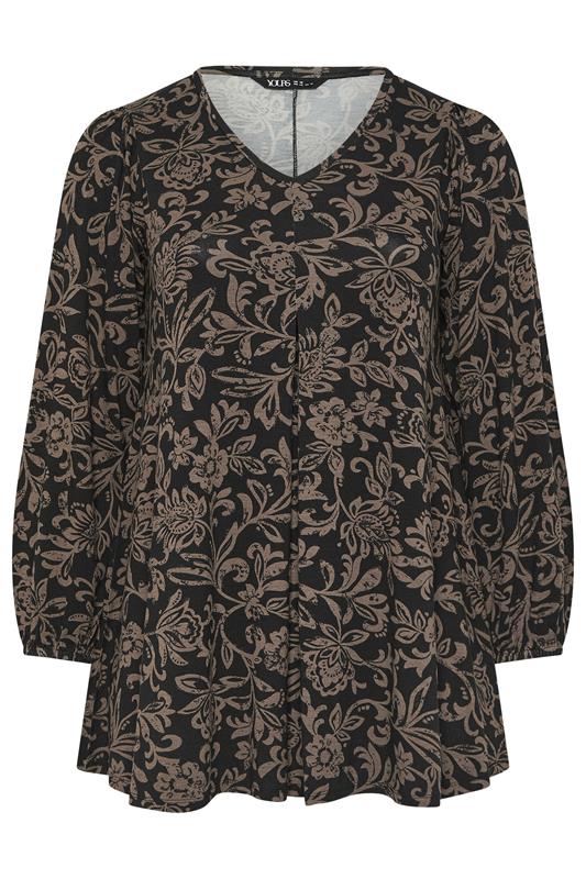 YOURS Plus Size Brown Floral Pleat Front Top | Yours Clothing 5