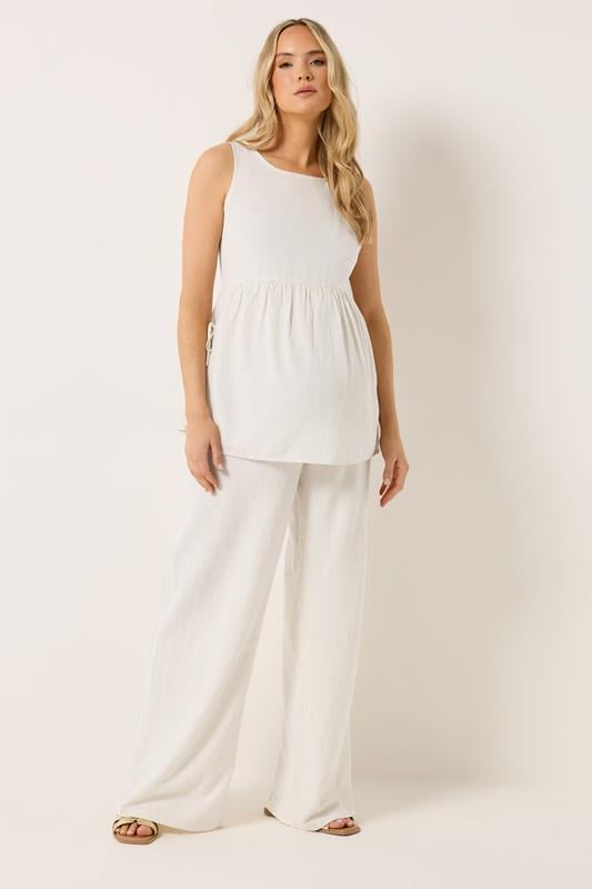  LTS Tall Maternity Cream Wide Leg Linen Trousers