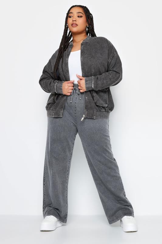 YOURS Plus Size Grey Acid Wash Wide Leg Joggers | Yours Curve 3