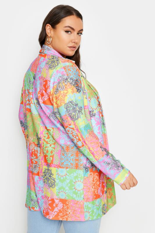 LIMITED COLLECTION Plus Size Green & Orange Scarf Print Blazer | Yours Clothing 3
